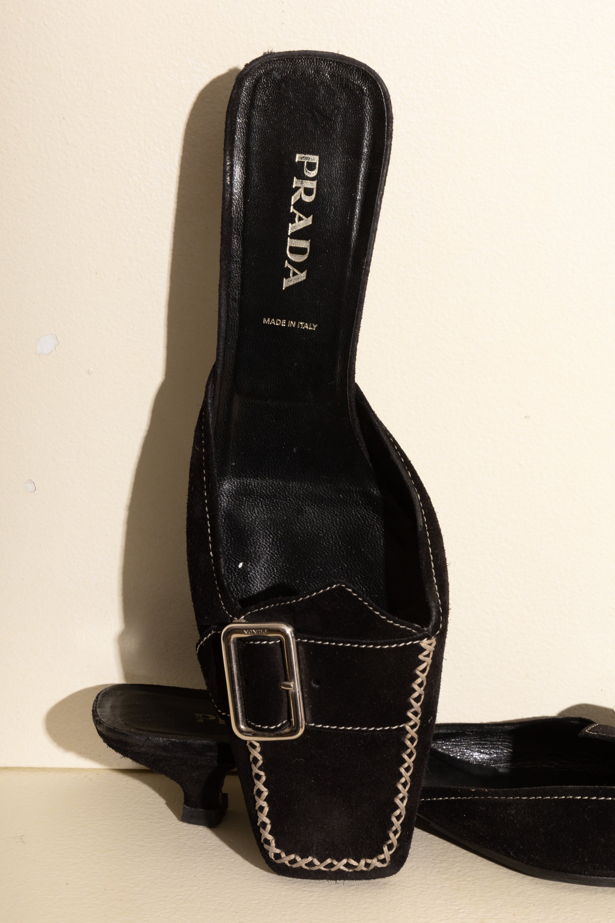 Prada black clearance suede mules