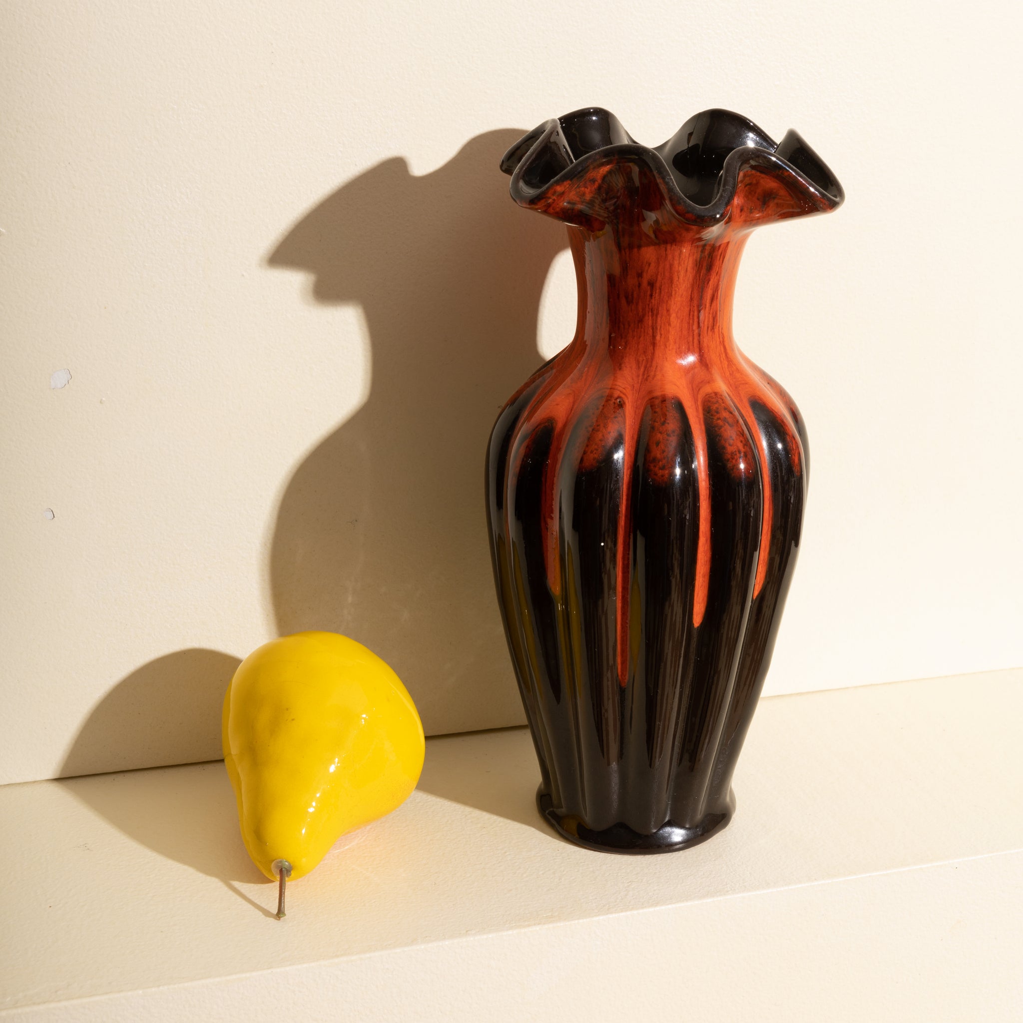 Deep Orange Red and Black MCM Vase