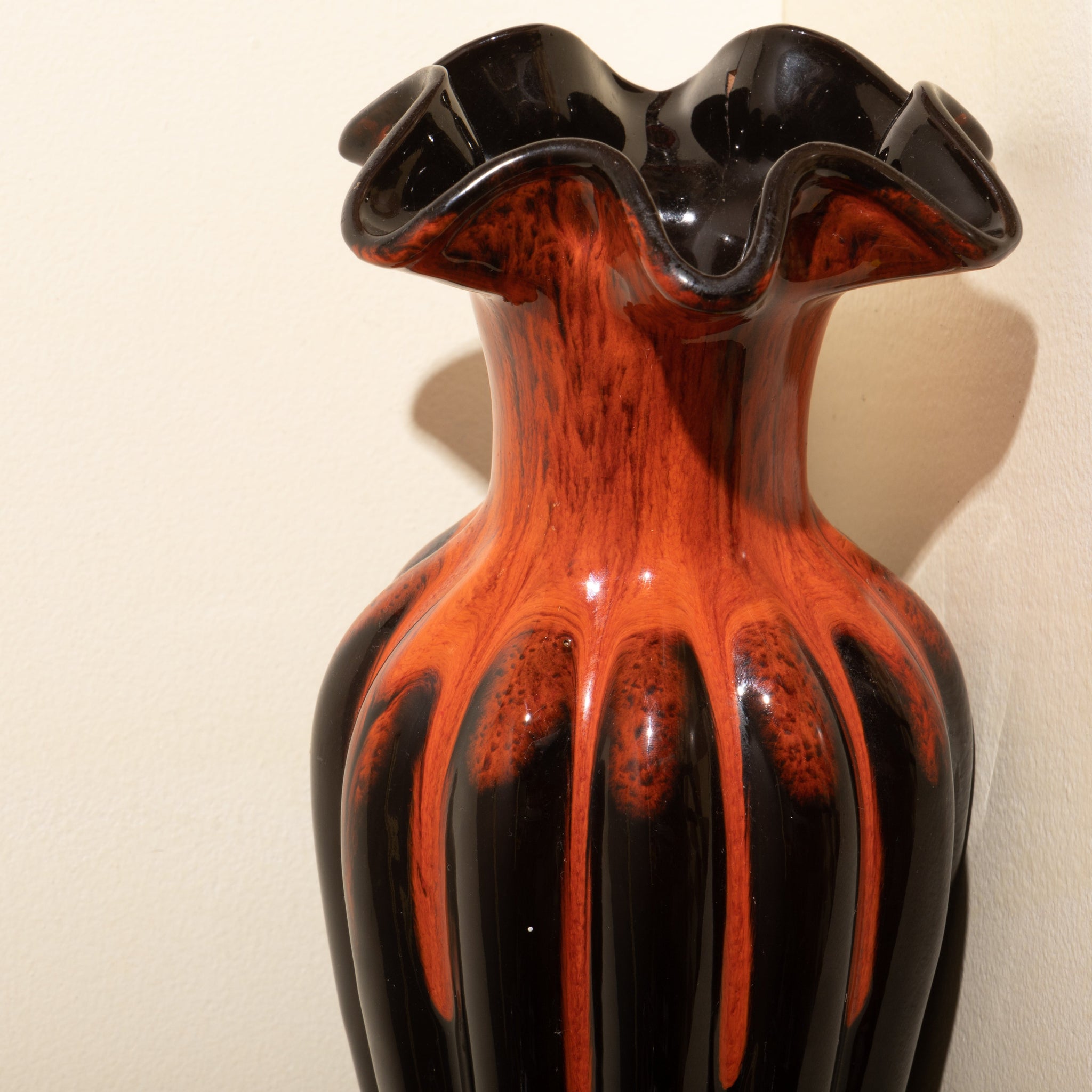 Deep Orange Red and Black MCM Vase
