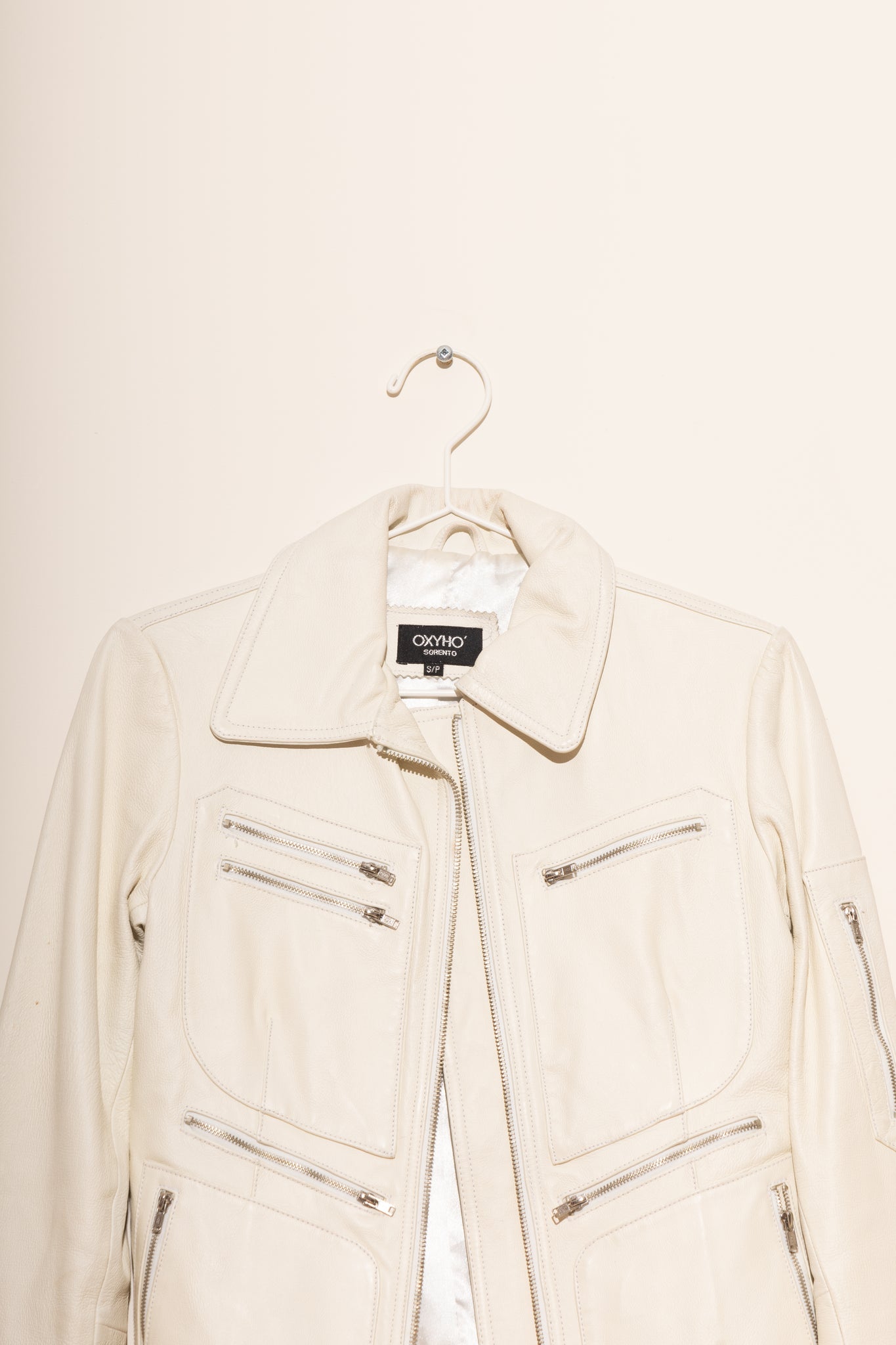 White Leather Moto Jacket (S)