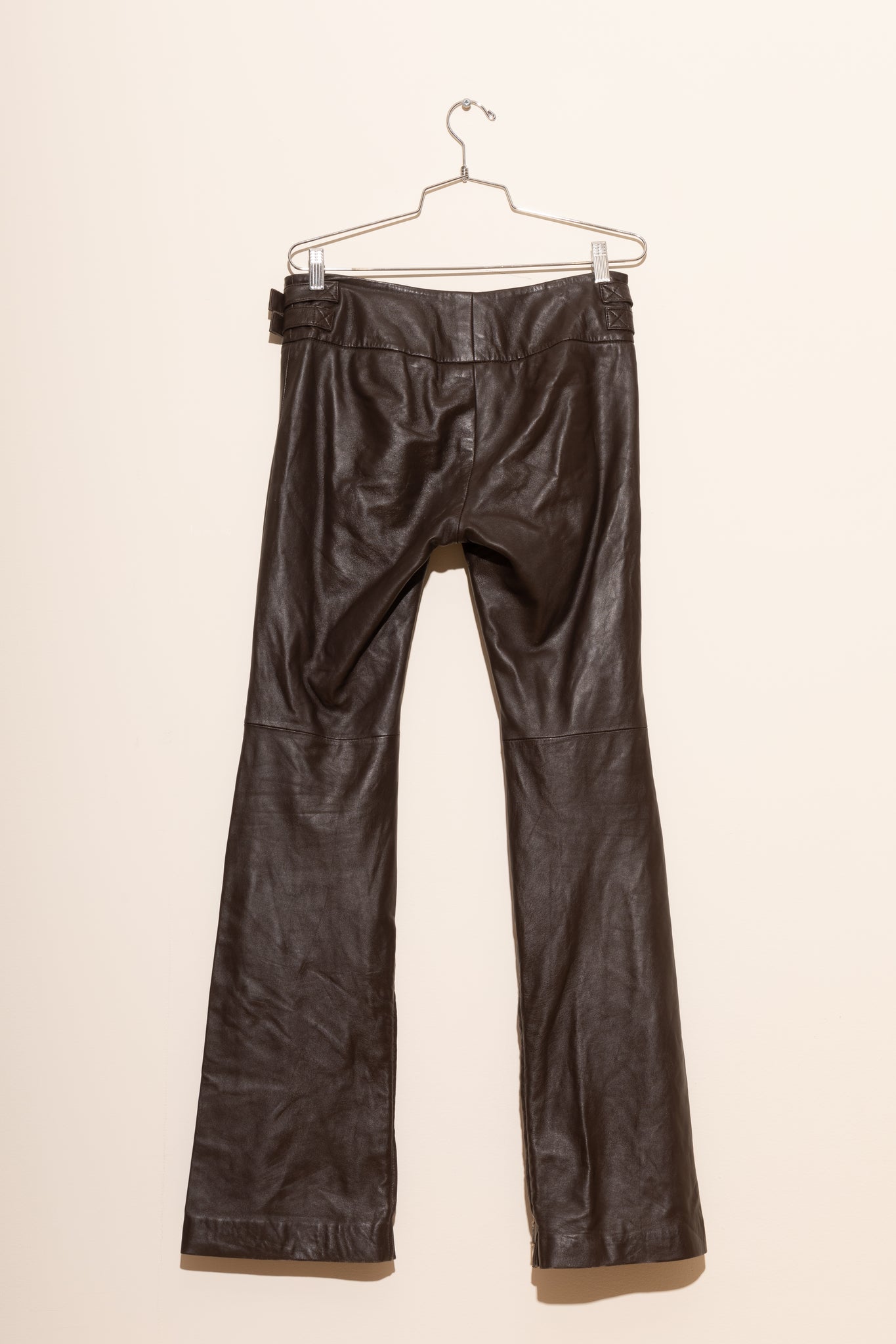 Brown Flared Low-Rise Leather Pants (S-M)