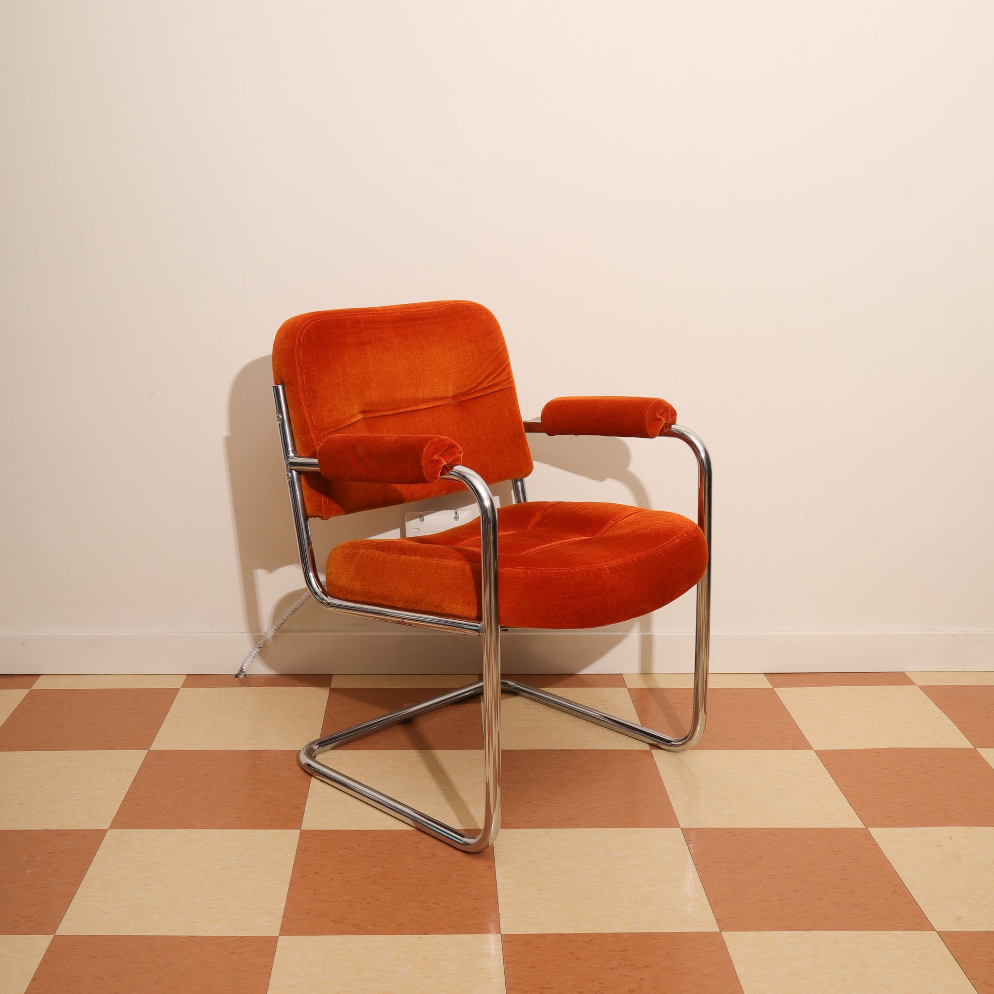 Plush Orange Cantilever Chairs - 1970s - Sold Separately