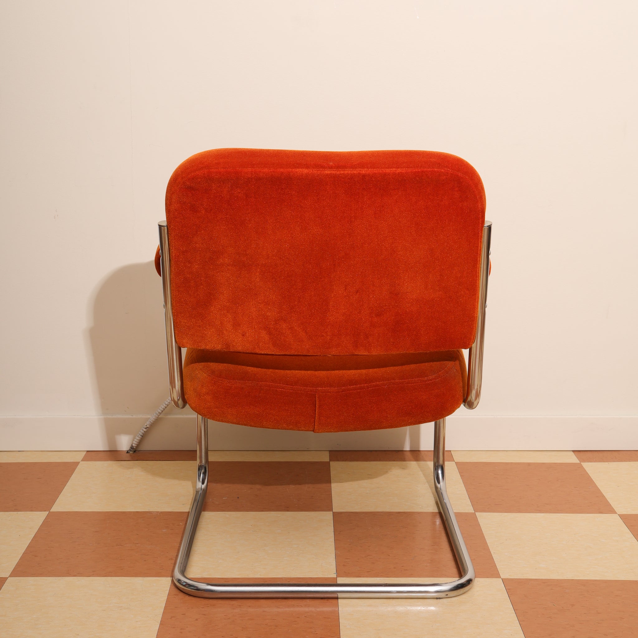 Plush Orange Cantilever Chairs - 1970s - Sold Separately