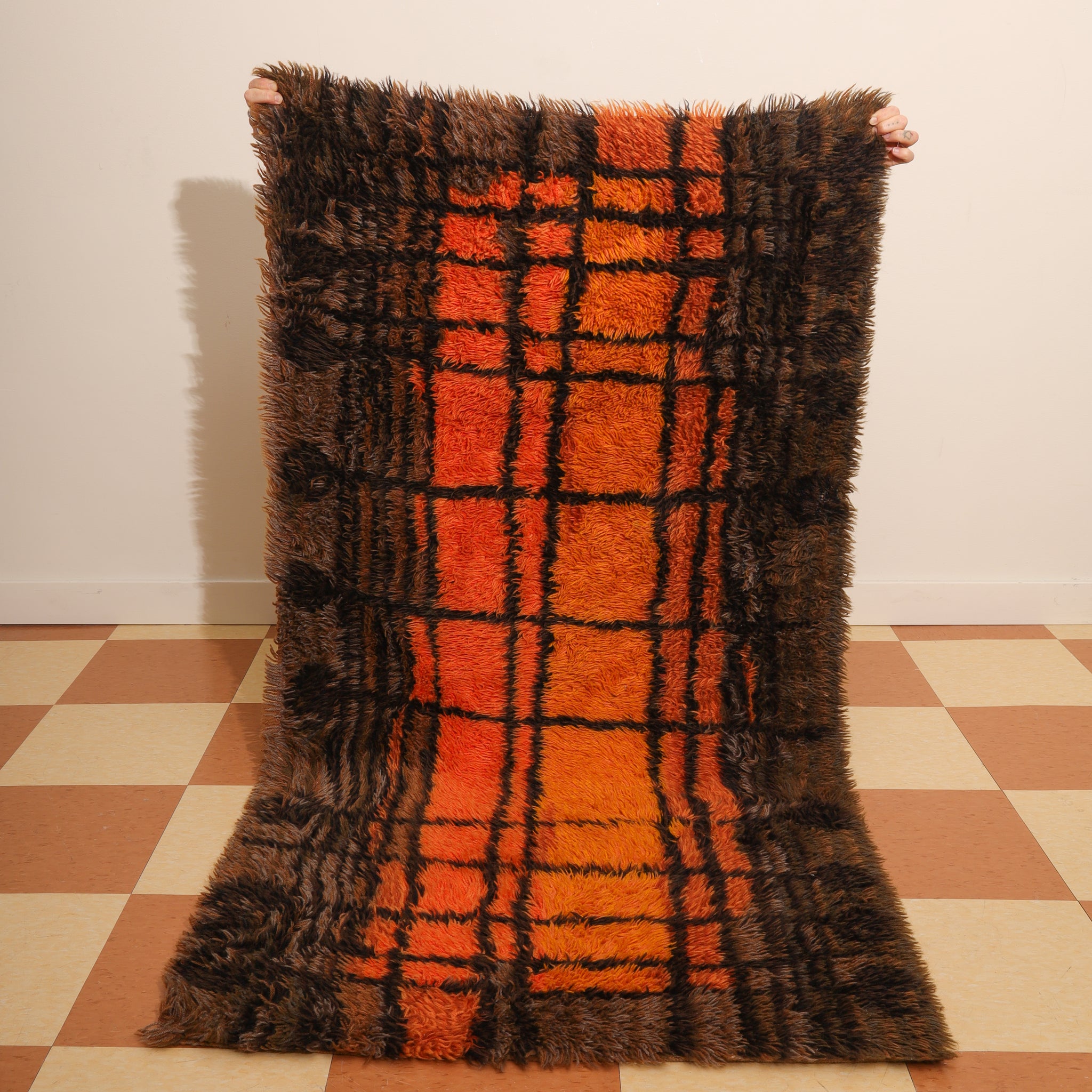 1970s Hand-Knotted Shag Runner