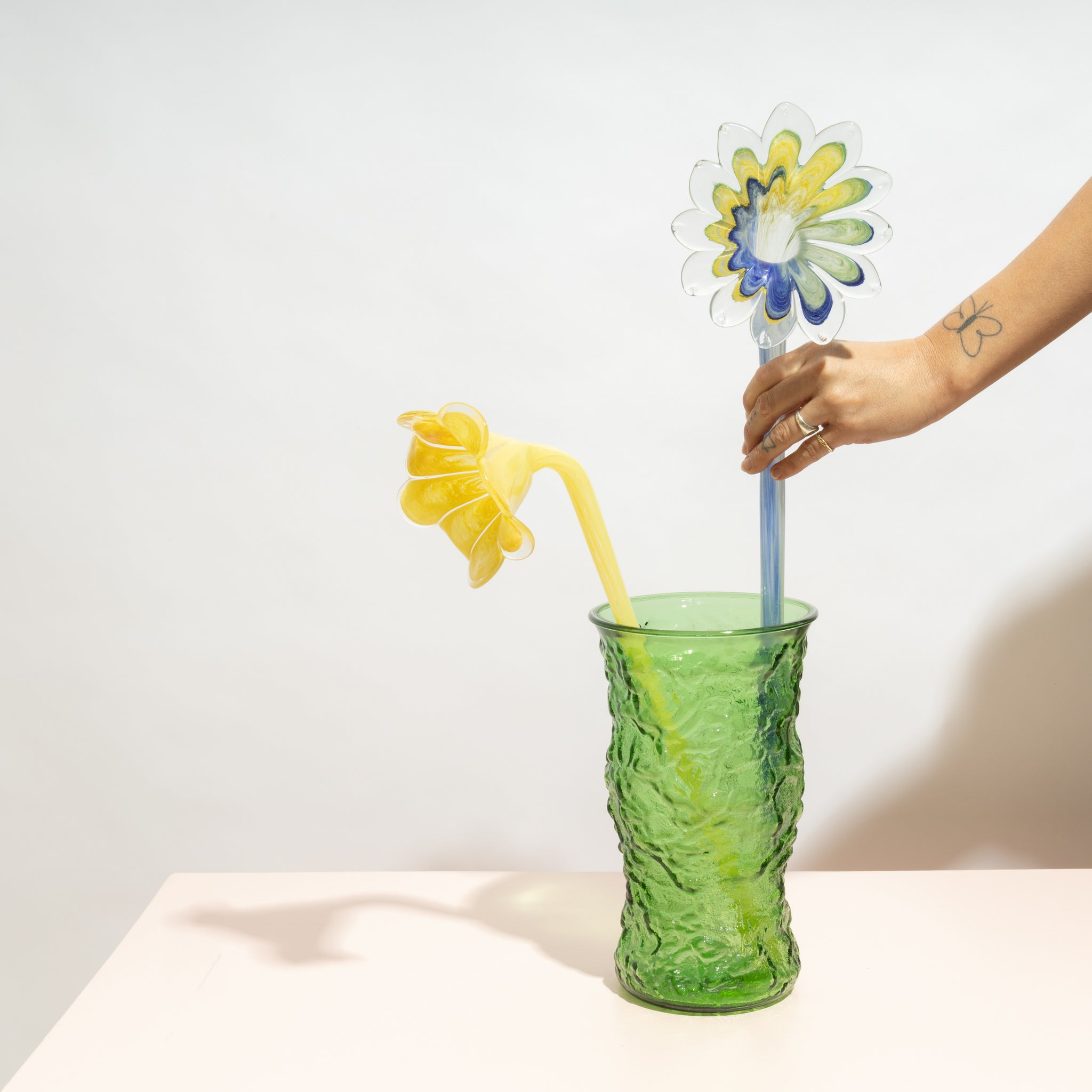 Hand-Blown Blue Swirl Glass Flower