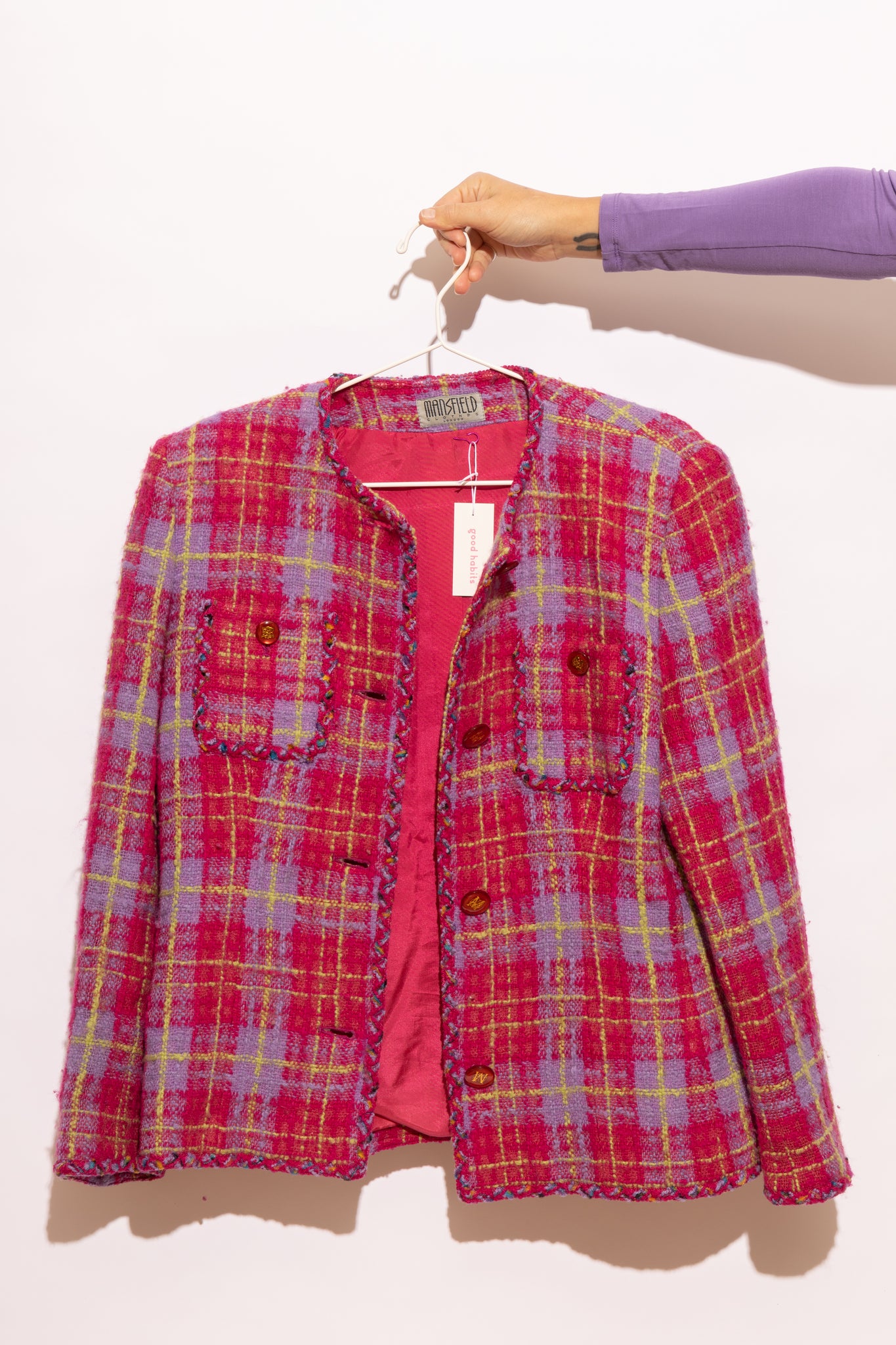 Pink Plaid Wool Jacket (M-L)