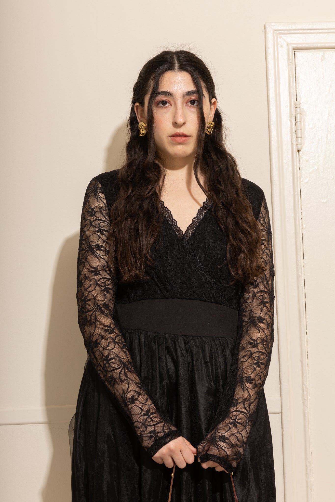 Black Lace and Tulle Long Sleeve Dress (L)