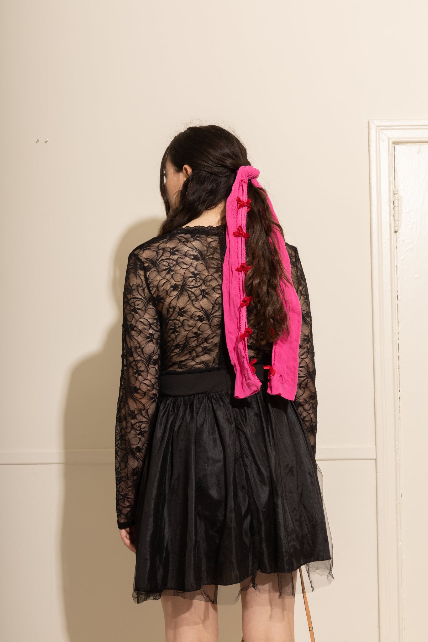 Black Lace and Tulle Long Sleeve Dress (L)